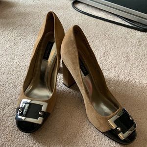 Women’s Brown Suede black patent leather heels 8